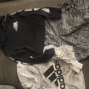 2 Adidas Black and White Long Sleeve Tees With Hoods With Adidas Joggers